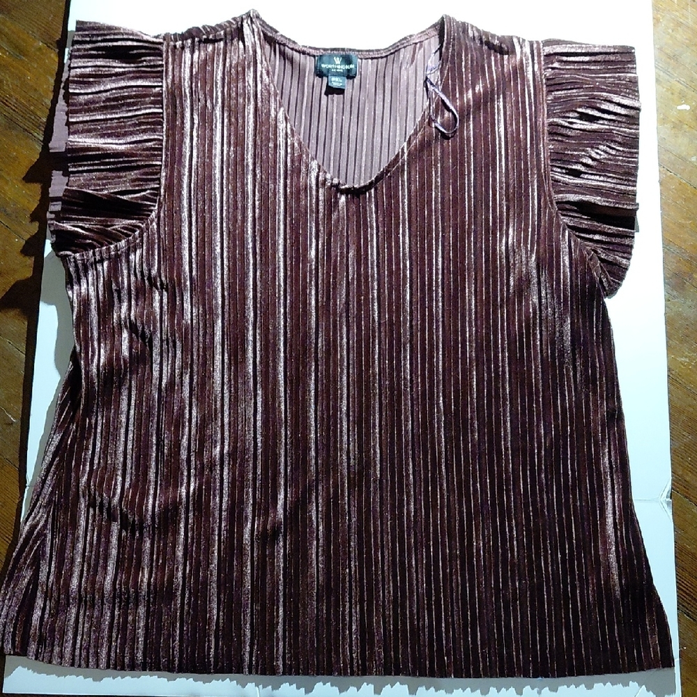 Worthington Shiny Brown Pleated Blouse